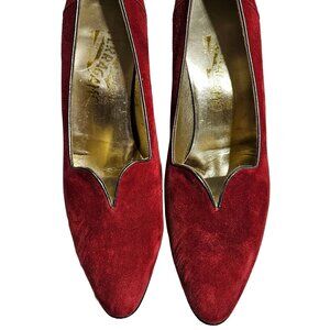 Salvatore Ferragamo Red Suede Pumps – Size 9 AAAA (Ultra Narrow) – Vintage